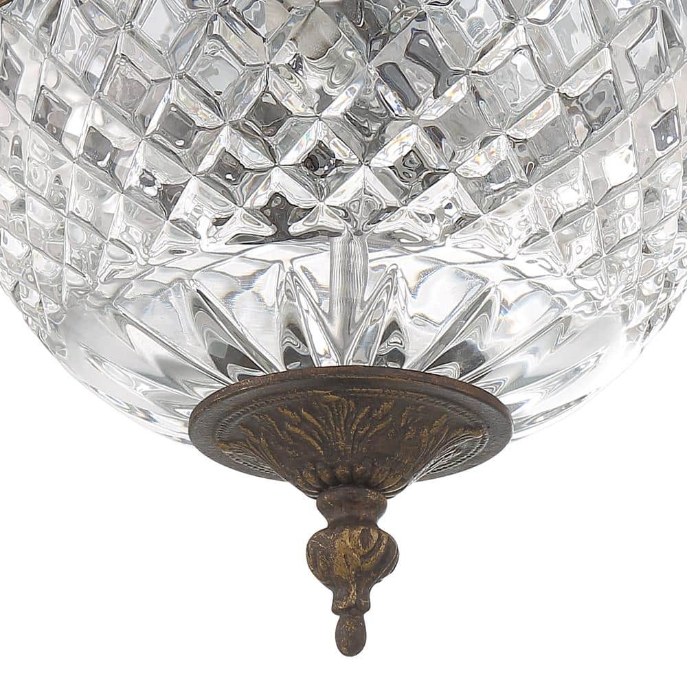 English Bronze Crystal 2-Light Ceiling Mount Fixture