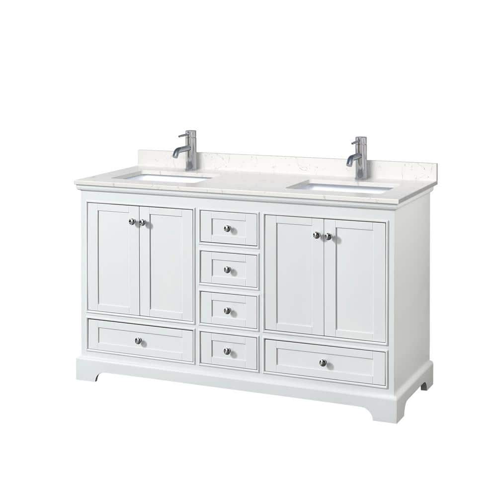 Deborah 60" White Double Vanity with Carrara Marble Top
