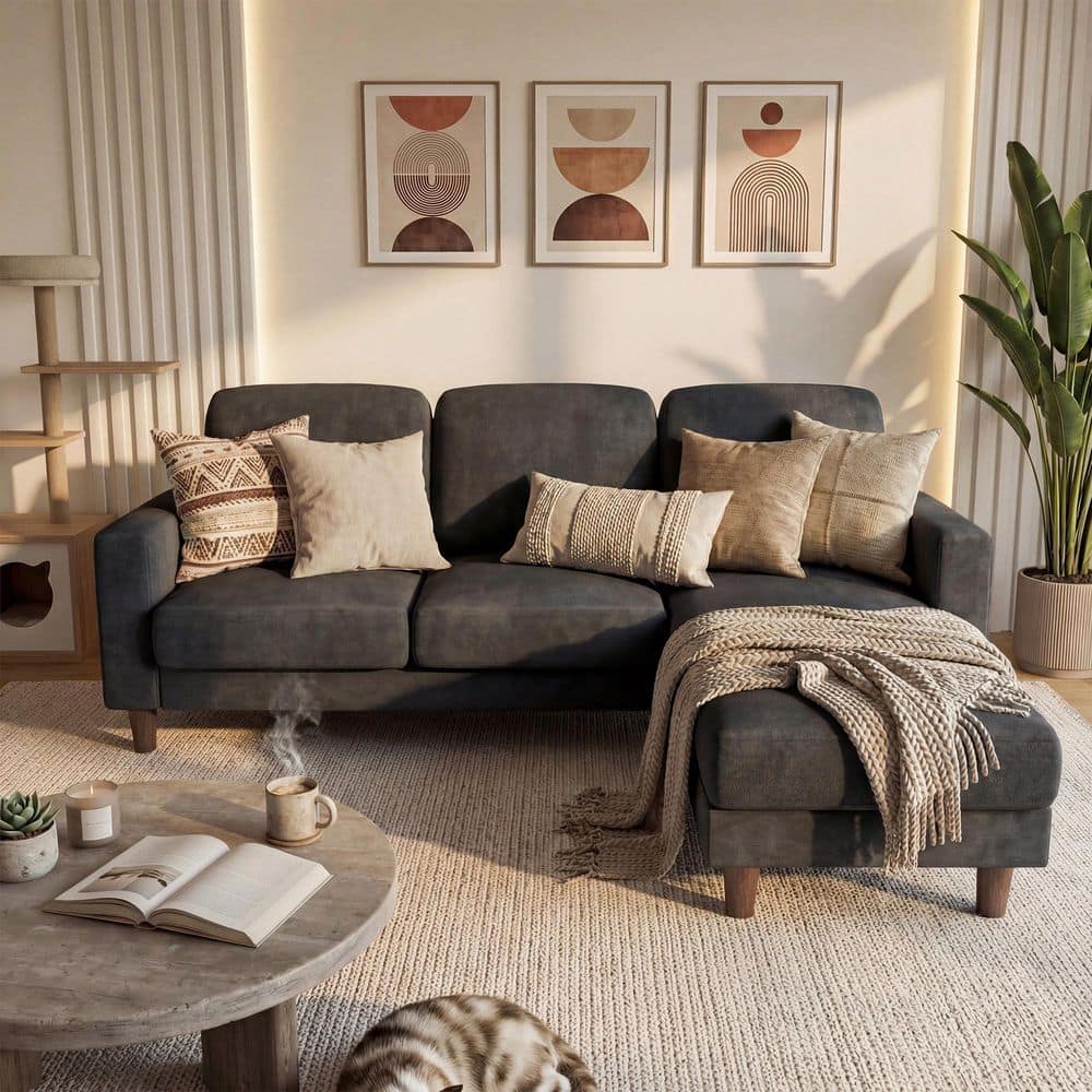 Salvatore Ricciolo Lサイズ LACOO L-Shaped Sofa 72 in. Square Arm 1-Piece Linen Sectional Sofa