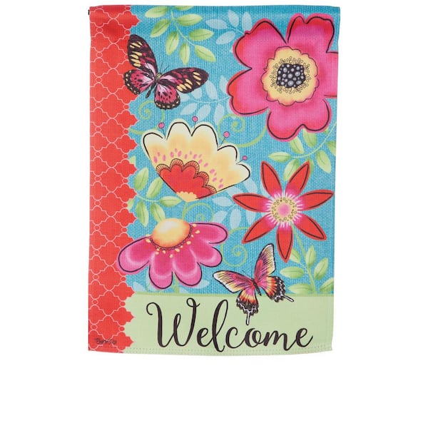 1 ft. x 1-1/2 ft. Butterflies and Flowers 2-Sided Suede Garden Flag