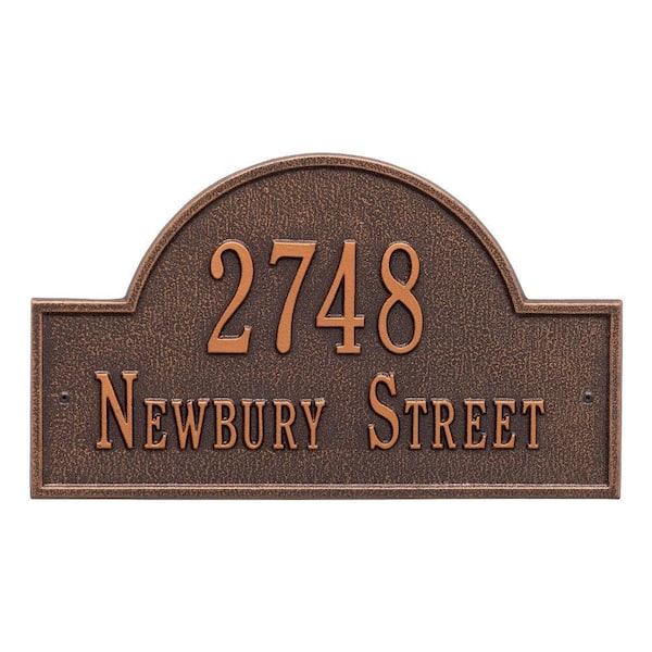 Arch Marker Standard Antique Copper Wall 2-Line Address Plaque