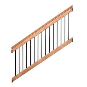 Pressure-Treated Redwood-Tone 6 ft. Stair Railing Kit with Black Aluminum Balusters