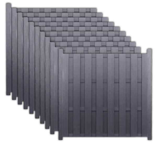 Frame It All 6 ft. x 6 ft. Pre-Assembled Composite Flat-Top Shadowbox Panel - Ironwood (10-Pack)