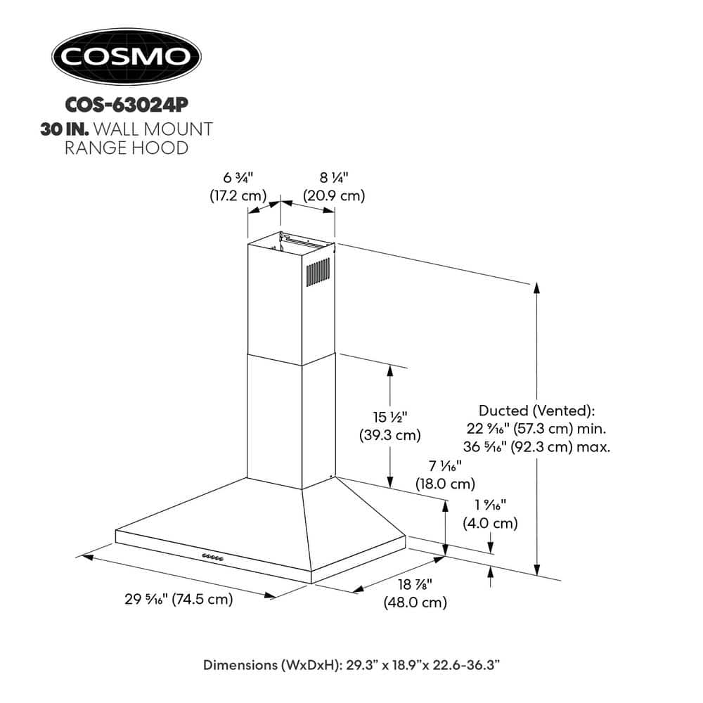 Cosmo 30" Stainless Steel Wall Mount Range Hood with LED Lighting