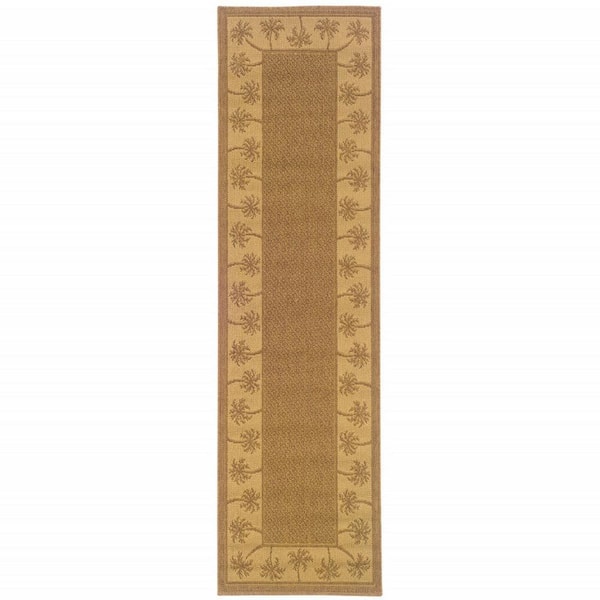 Tan 2 ft. x 8 ft. Loomed Border Polypropylene Rectangle Indoor/Outdoor Area Rug