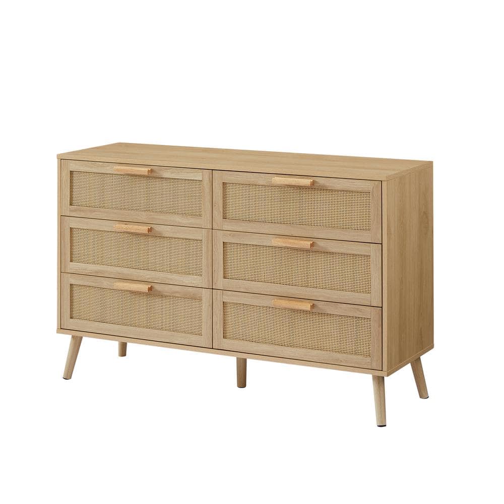 47 in. W x 16 in. D x 30 in. H Beige Linen Cabinet, 6-Double Bedroom Dresse