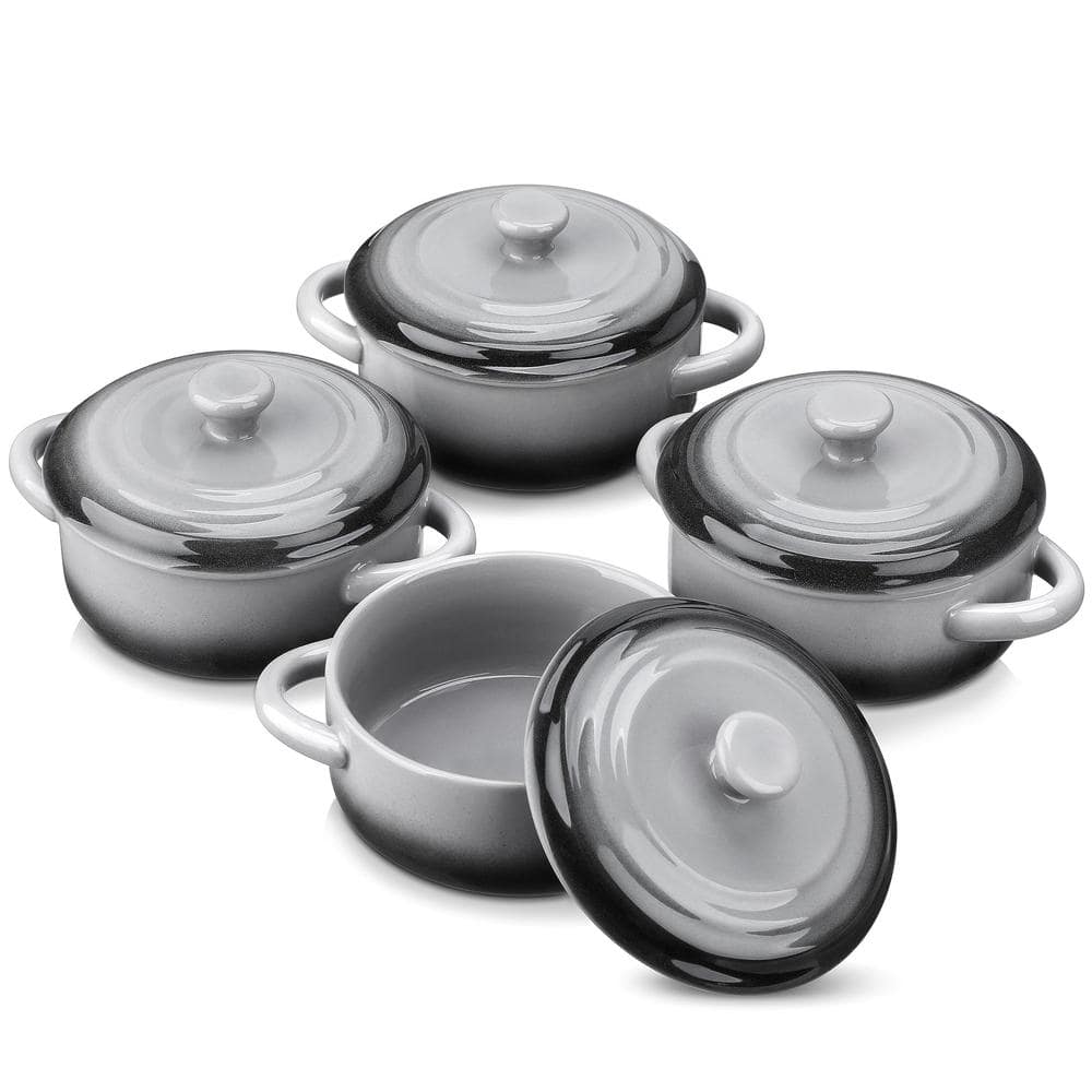 4-Piece Round Ceramic Soup Bowls with Handles, Mini Baking Ramekins, Oven a