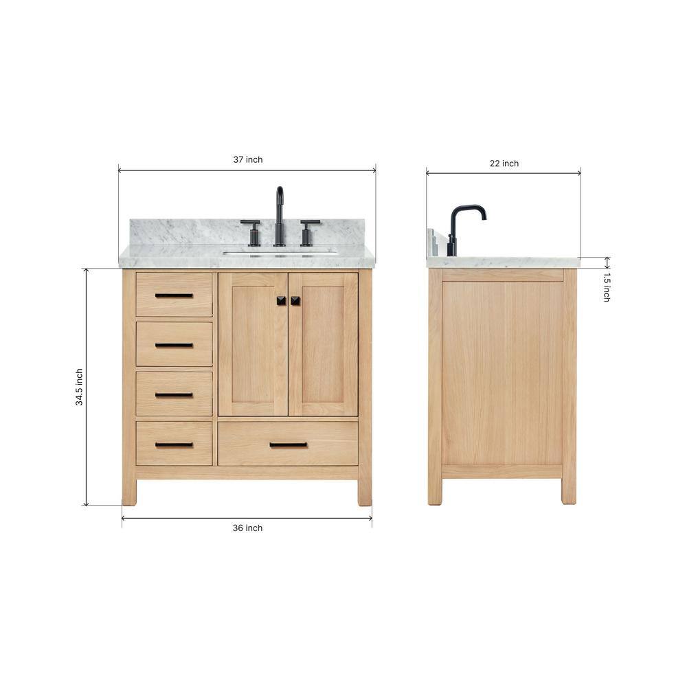 Cambridge 37'' Oak Freestanding Vanity with Carrara Marble Top