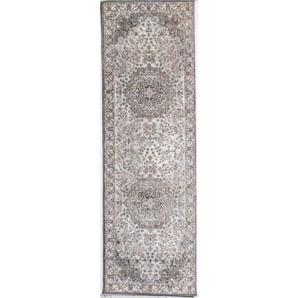 BASHIAN Legacy Ivory 3 ft. x 10 ft. (2 ft. 6 in. x 10 ft. ) Geometric Transitional Runner Rug