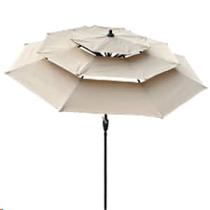 9 ft. 3-Tiers Outdoor Patio Market Umbrella with Crank, Tilt, Wind Vents for Garden Deck Backyard Pool Shad, Tan