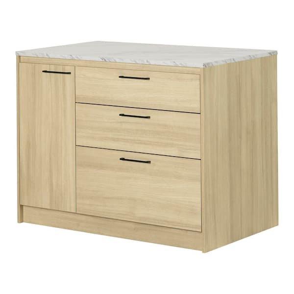 Myro Faux White Marble and Blonde Oak 46.75 in. Kitchen Island