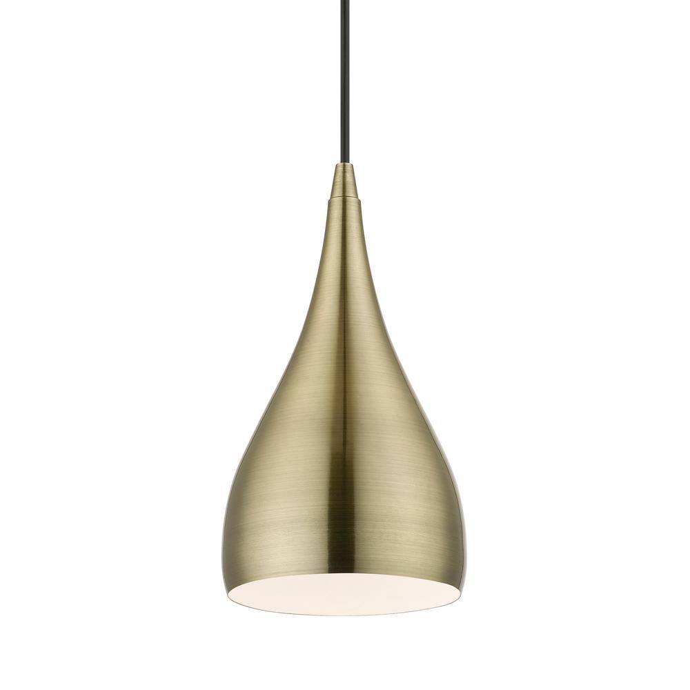Antique Brass Teardrop Pendant Light with White Interior