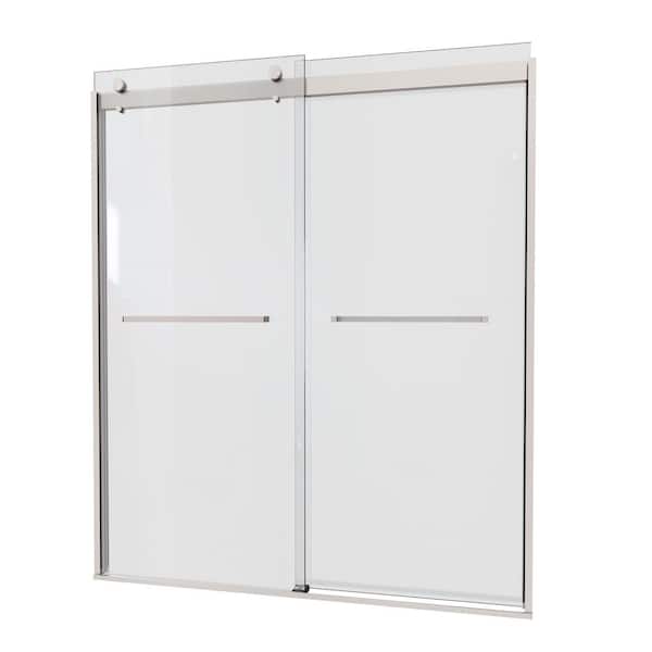 Frameless Bypass Shower Door, Sliding, 5/16 in. Tempered Glass, Polished Chrome, 60-74