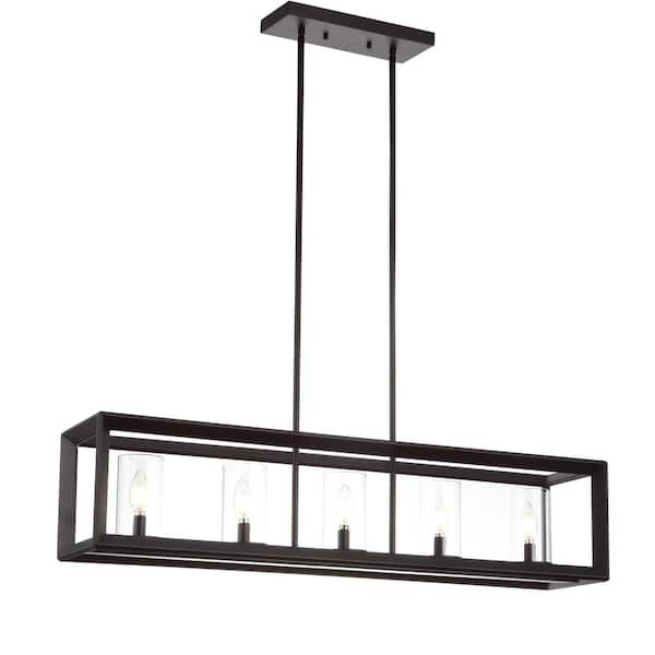 Anna 38.5 in. 5-Light Oil Rubbed Bronze Metal/Glass LED Pendant