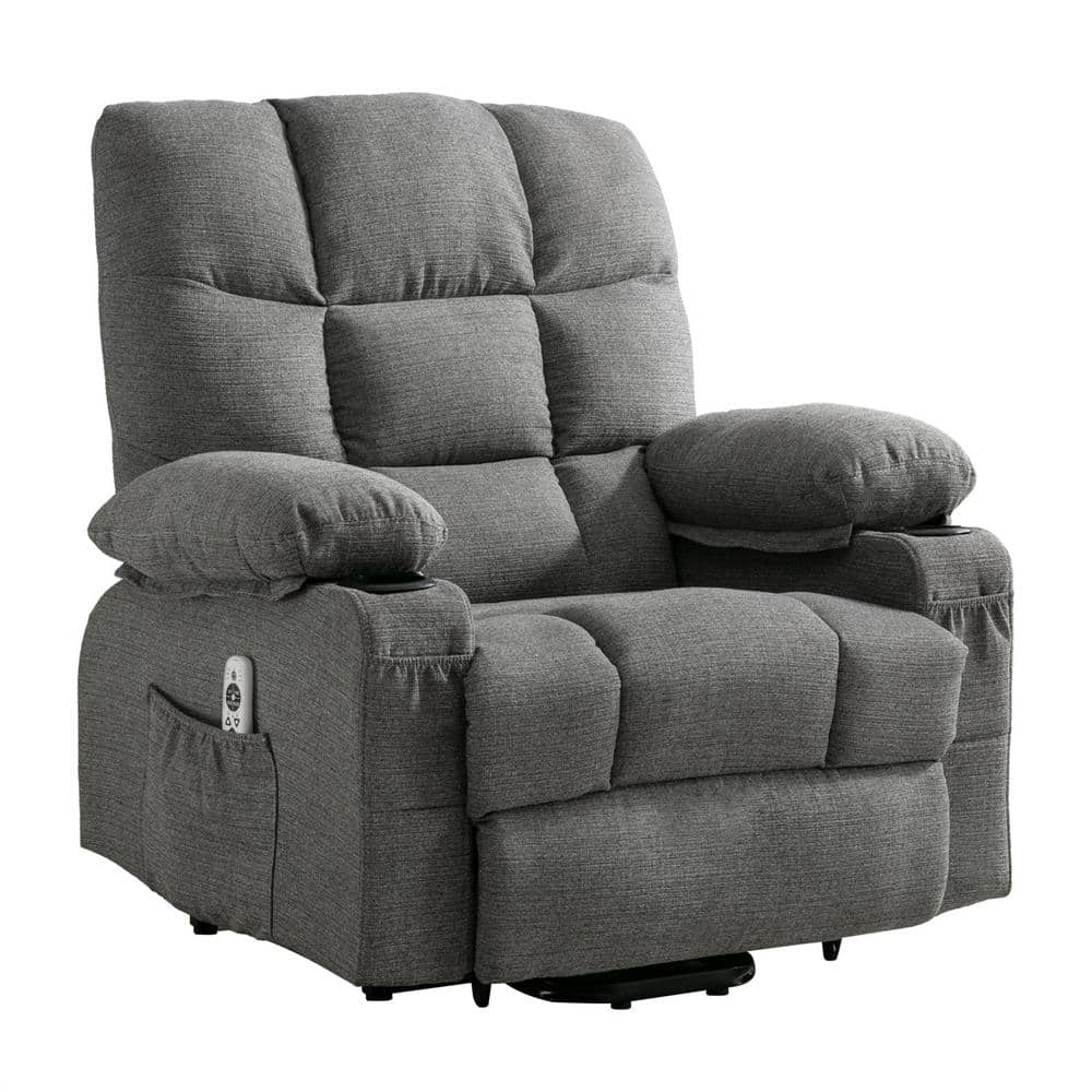 37.8 in. W Smoky Grey Fabric Recliner with Remote Control, Tufted and Stora