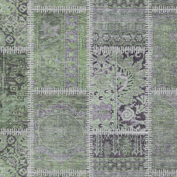 Green, Charcoal 9 ft. x 12 ft. Woven Plaid Polyester Rectangle Indoor/Outdoor Area Rug
