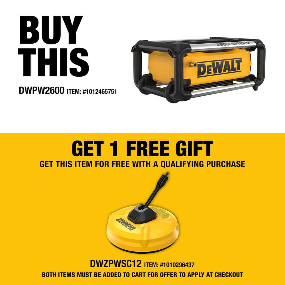2600 PSI 1.1 GPM 15 Amp Cold Water Electric Pressure Washer with Internal Equipment Storage -  DEWALT, DWPW2600