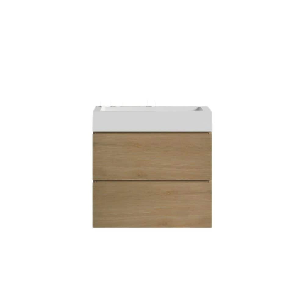 24 in. Single Sink Wall Mounted Natural Oak Bath Vanity with White Solid Surface Top Unassembled price history on PriceWatchPro