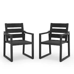 Fox Black Stationary Square-Leg Recycled Plastic Ply All-Weather Indoor Outdoor Patio Dining Chair (Set of 2)