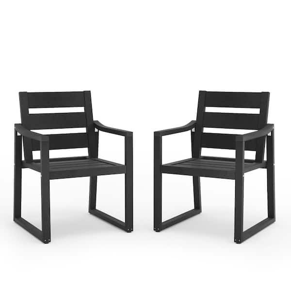 LUE BONA Fox Black Stationary Square-Leg Recycled Plastic Ply All-Weather Indoor Outdoor Patio Dining Chair (Set of 2)