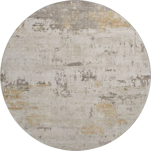 Mayfield Premium Machine Washable Abstract AMF2145 Putty 8 ft. x 8 ft. Round Rug