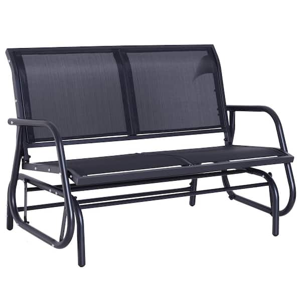 Outsunny 31.5 in. 2-Person Black Metal Outdoor Glider