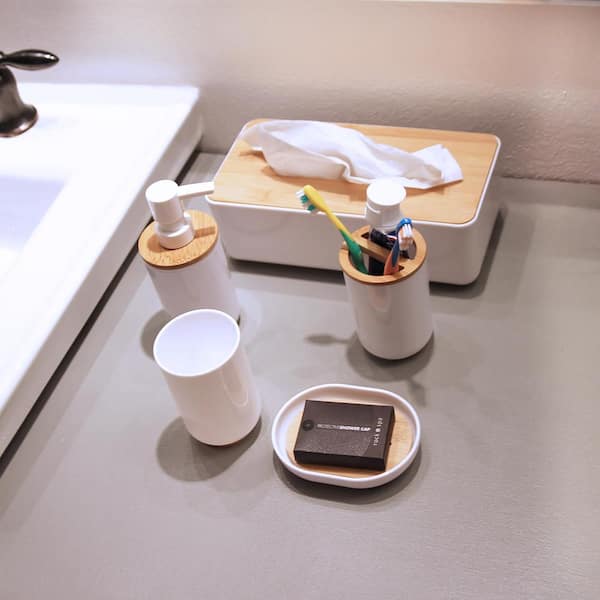 White Set - Dish Soap Dispenser for Kitchen Bamboo Pump and Soap Tray - Kitchen  Soap Dispenser Set, Dish Soap, Hand Soap Dispenser Bathroom, Soap and  Lotion Dispenser Set Label (500ml/17oz)