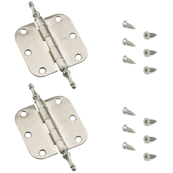 Onward 5-5/16 in. x 3 in. Brushed Nickel Full Mortise Butt Hinge with Removable Pin and Steeple Tips (2-Pack)