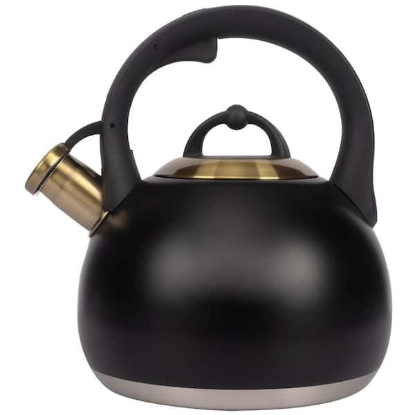 8-Cup 3.1 qt. Black Food Grade Stainless Steel Stovetop Tea Kettle, One-hand Trigger Teapots, Perfect Whistling Sound