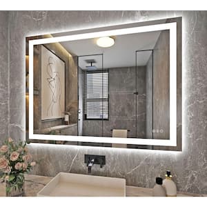 48 in. W x 36 in. H Large Rectangular Frameless Double Lighting Anti-Fog Wall Bathroom Vanity Mirror Super Bright