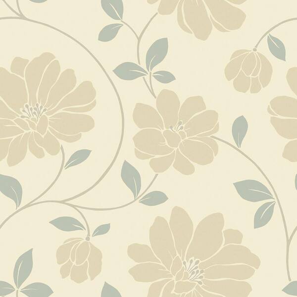 The Wallpaper Company 56 sq. ft. Beige and Grey Large Scaled Modern Floral Trail Wallpaper