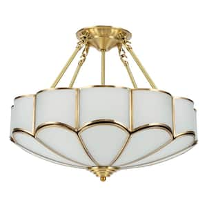 17.7 in. 4-Light Gold Vintage Semi-Flush Mount Ceiling Light with Glass Shade for Bedroom Living Room, No Bulbs Included