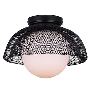 Emerich 60-Watt 1 Light Matte Black Modern Pendant Light with Flat Opal Glass Shade