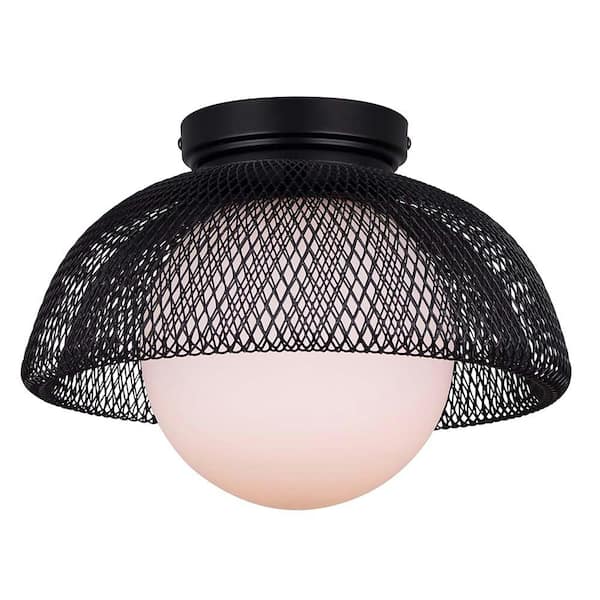 Emerich 60-Watt 1 Light Matte Black Modern Pendant Light with Flat Opal Glass Shade