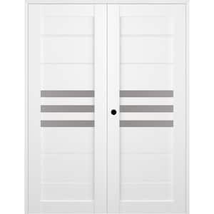 Dome 36 in. x 84 in. Right Hand Active Frosted Glass 3-Lite Bianco Noble Wood Composite Double Prehung Interior Door