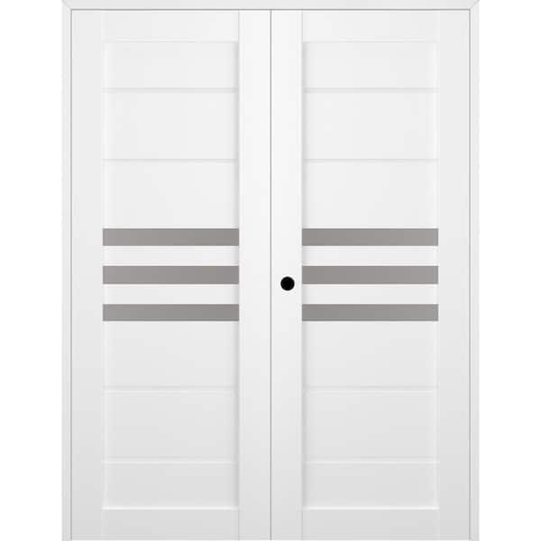 Belldinni Dome 60 in. x 84 in. Right Hand Active Frosted Glass 3-Lite Bianco Noble Wood Composite Double Prehung Interior Door