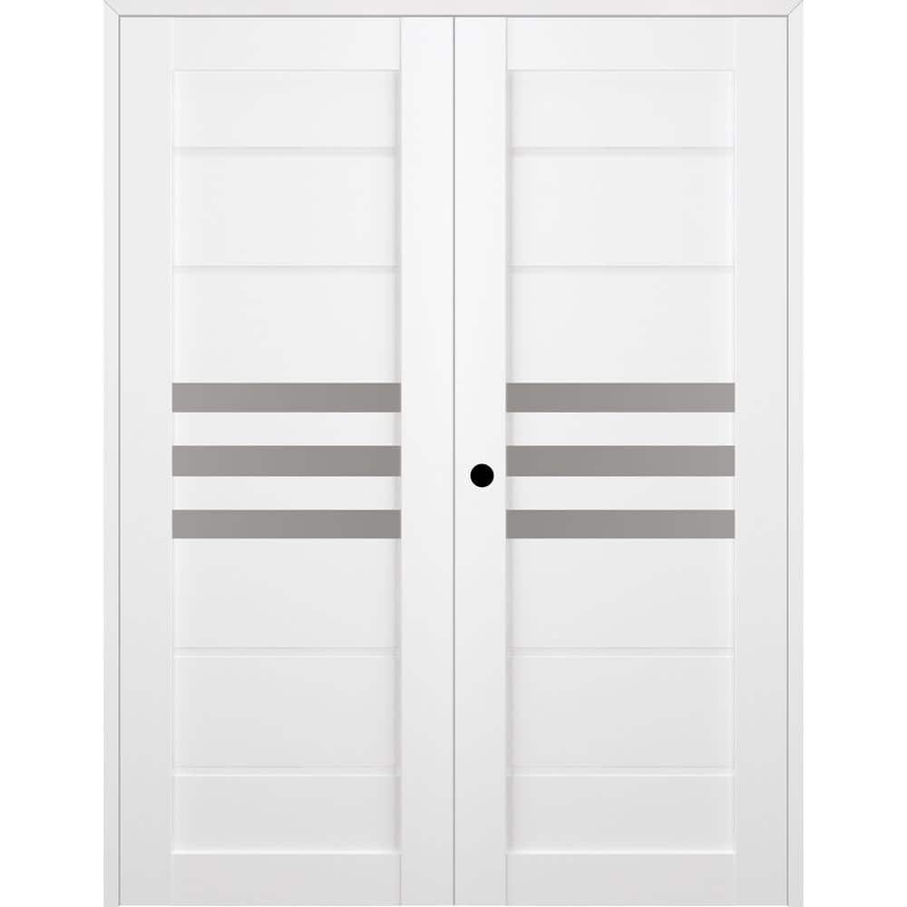 Dome 64 in. x 96 in. Right Hand Active 3-Lite Bianco Noble Wood Composite Double Prehung Interior Door price history on PriceWatchPro