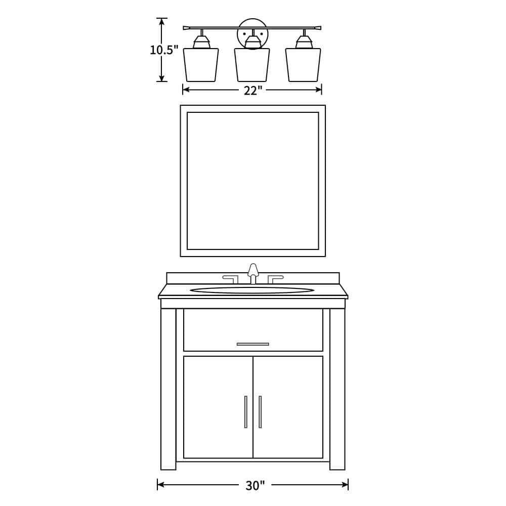 22 in. Brushed Nickel 3-Light Vanity Light with Goblet Glass Shades