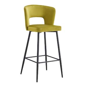 29.92 in. Yellow Low Back Metal Frame Upholstered Bar Stool with Velvet Seat, Footrest Bar