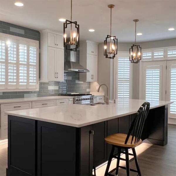 3-Light 10.8 in. Black And Gold Iron Modern Candle Dimmable Pendant Dining Kitchen Foyer Bedroom Lighting，ETL Listed