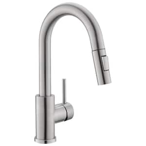 Stainless Steel Single Handle Pull Down Bar Faucet with Water Supply Hoses and Ceramic Disc Cartridge in Brushed Nickel