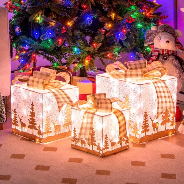 ANGELES HOME 12 in. x 12 in. Christmas Lighted Gift Boxes ( set of 3)