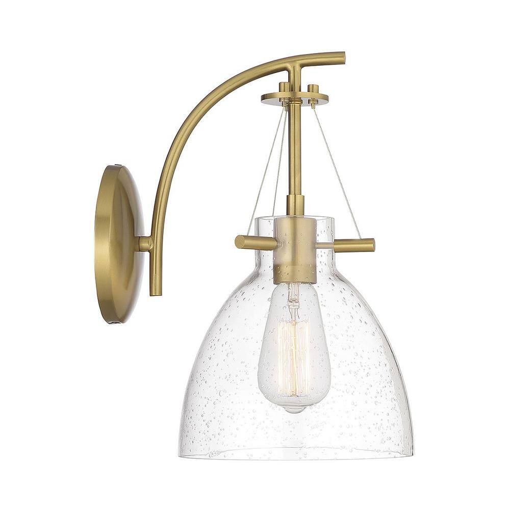 Warm Brass and Clear Seeded Glass 1-Light Wall Sconce