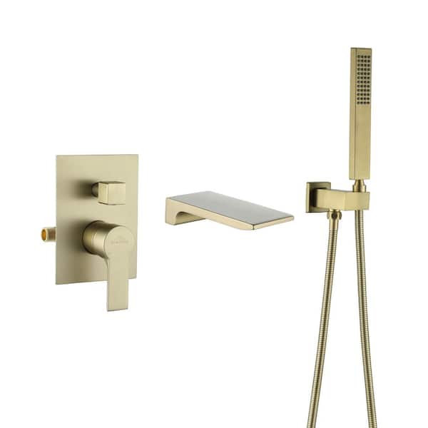Boyel Living Single-Handle Wall Mount Roman Tub Faucet with Hand Shower in Brushed Gold