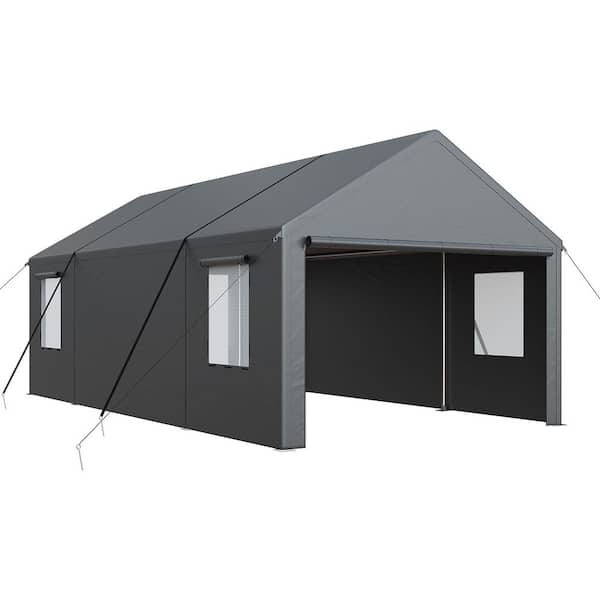 20 ft. x 20 ft. Heavy-Duty Portable Carport with Side-Opening Door, Roll-Up Windows and Reinforced 4-Hole Base