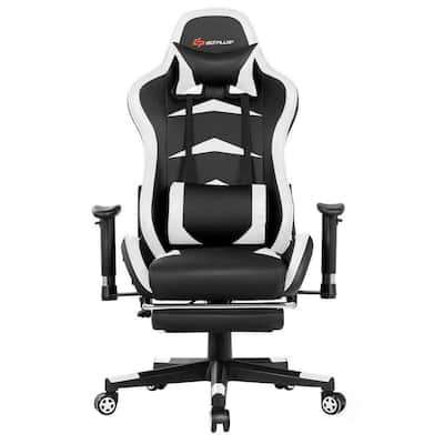 White and Black Computer Gaming Adjustable Lumbar Support Chair and Ergonomic Swivel Rolling Massage Chair with Headrest