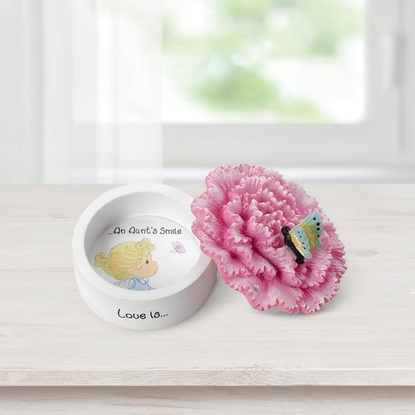 Precious Moments Tabletop Carnation Resin Trinket Box Love Is An Aunt's Smile