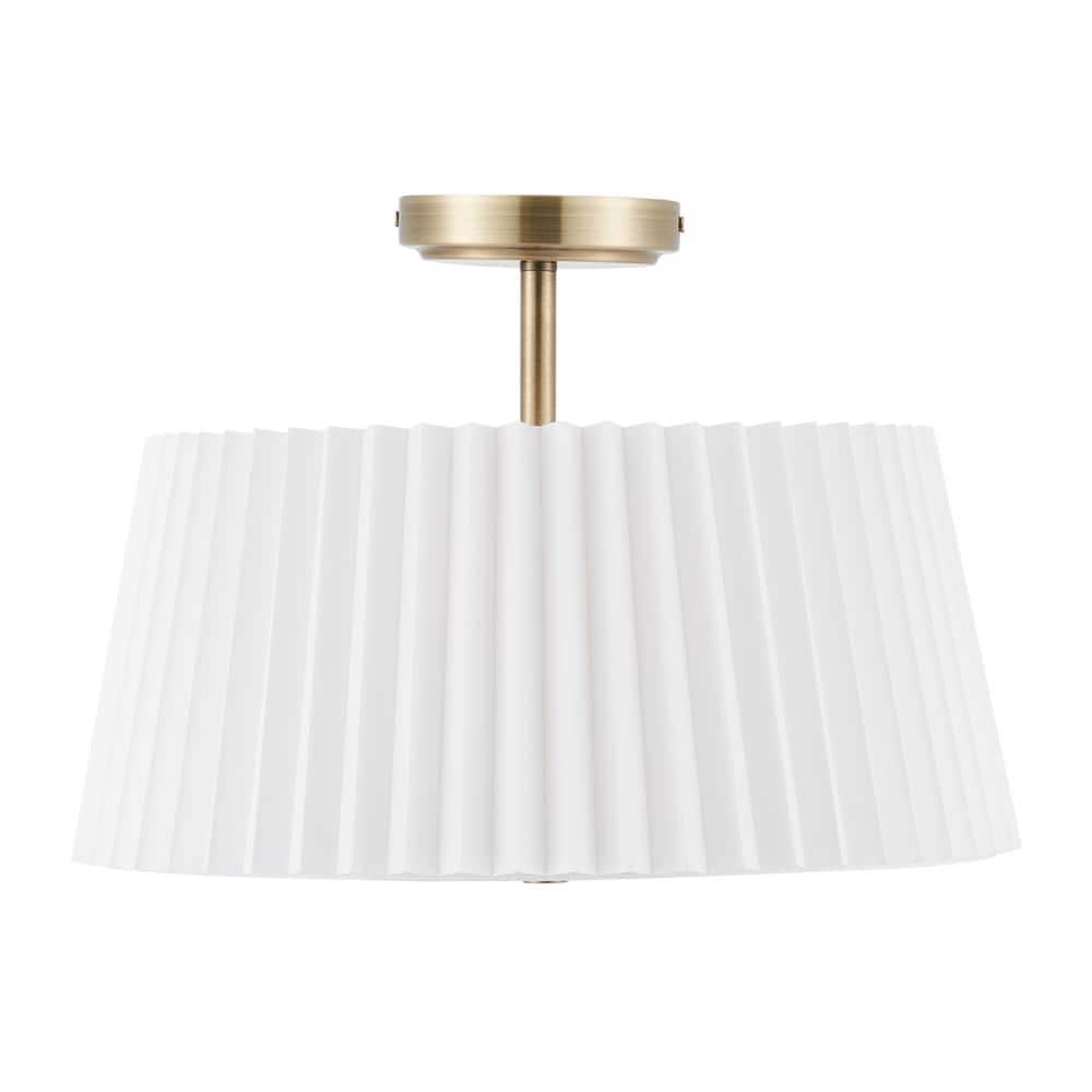 Merra 16 in. 3-Light Gold Modern Semi Flush Mount with Pleated Drum Lamp  Shade HCF-0313-BE-BNHD-1 - The Home Depot