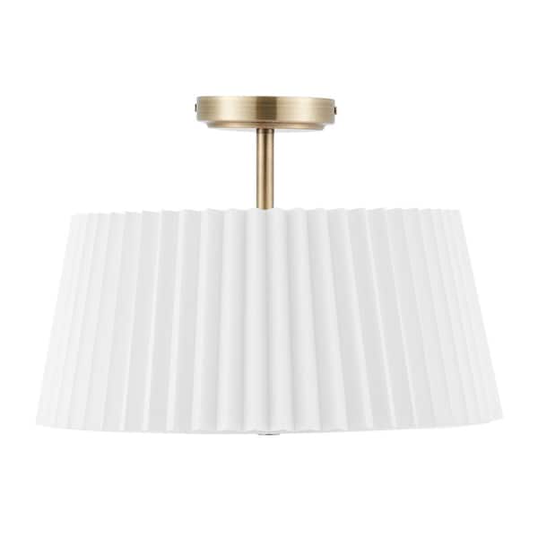 Merra 16 in. 3-Light Gold Modern Semi Flush Mount with Pleated Drum Lamp Shade
