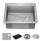 Marca 18-Gauge Stainless Steel 25 in. Single Bowl Drop-In Undermount Kitchen Sink with Accessories